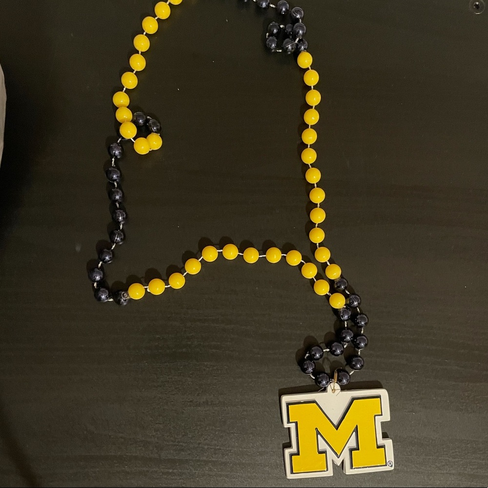 Yellow & Navy 'M' Pendant Beaded Necklace - Men’s Team Fan Jewelry